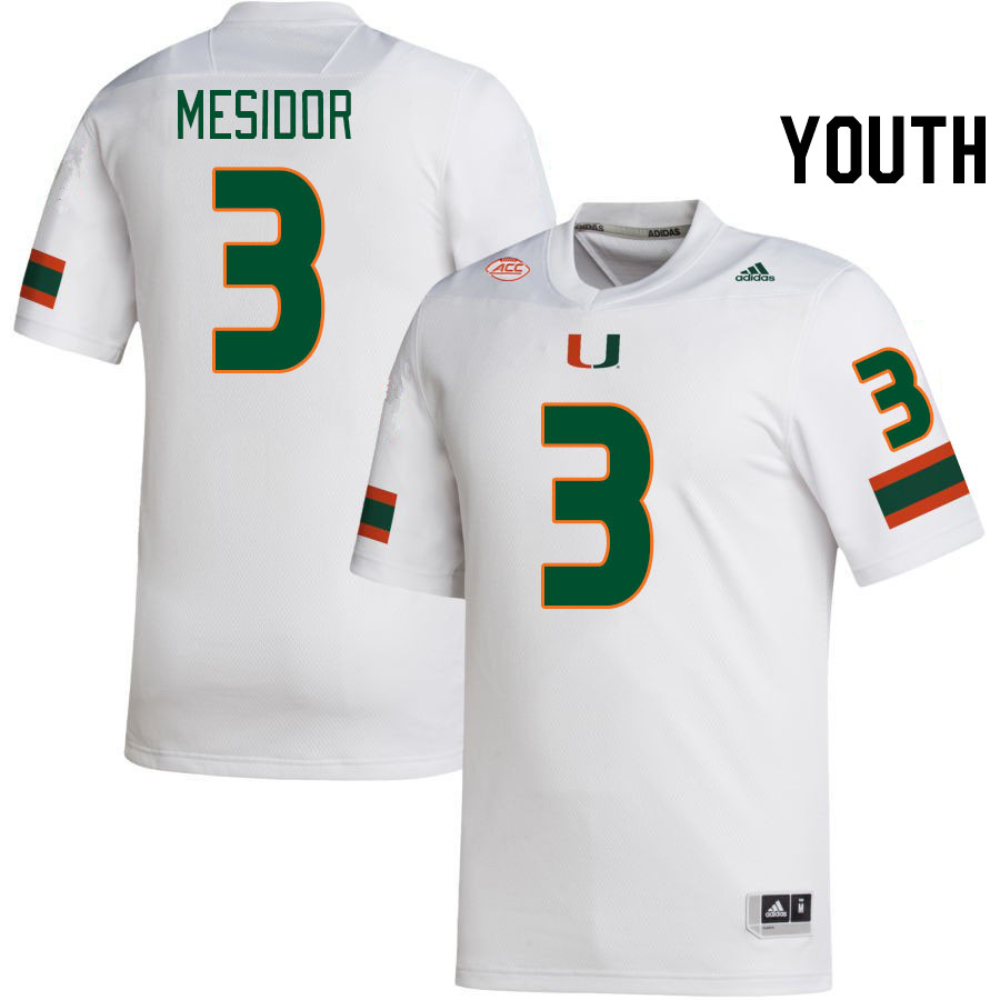 Youth #3 Akheem Mesidor Miami Hurricanes College Football Jerseys Stitched-White - Click Image to Close